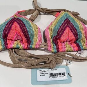 LULI FAMA- Muse Feels Triangle Halter Top. Size M, Multi. NWT.